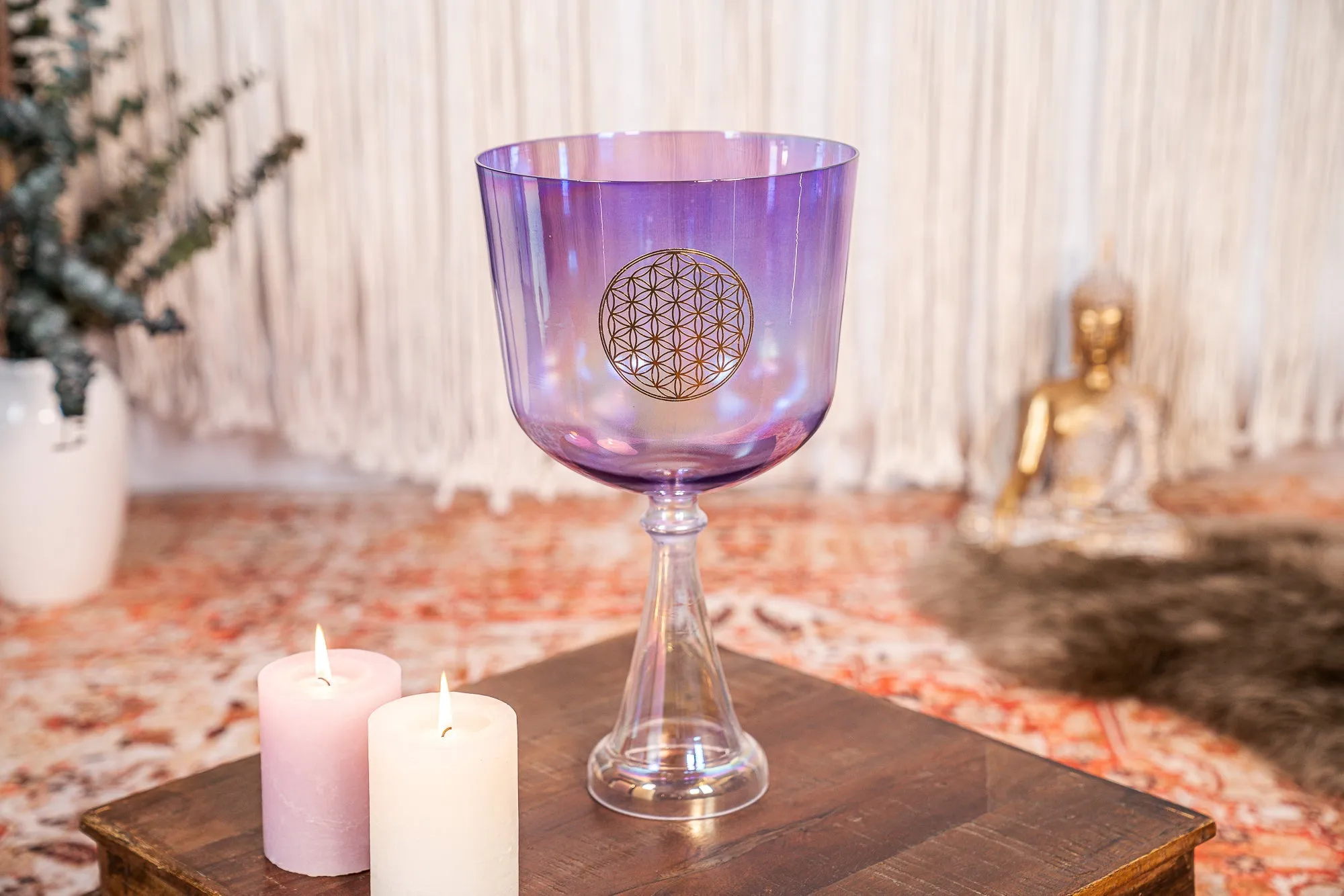 174.61 Hz Flower Of Life Crystal Singing Chalice 8" Note F3 - Heart Chakra