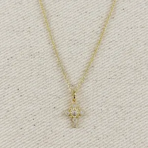 18k Gold Filled Bezel Cross CZ Necklace