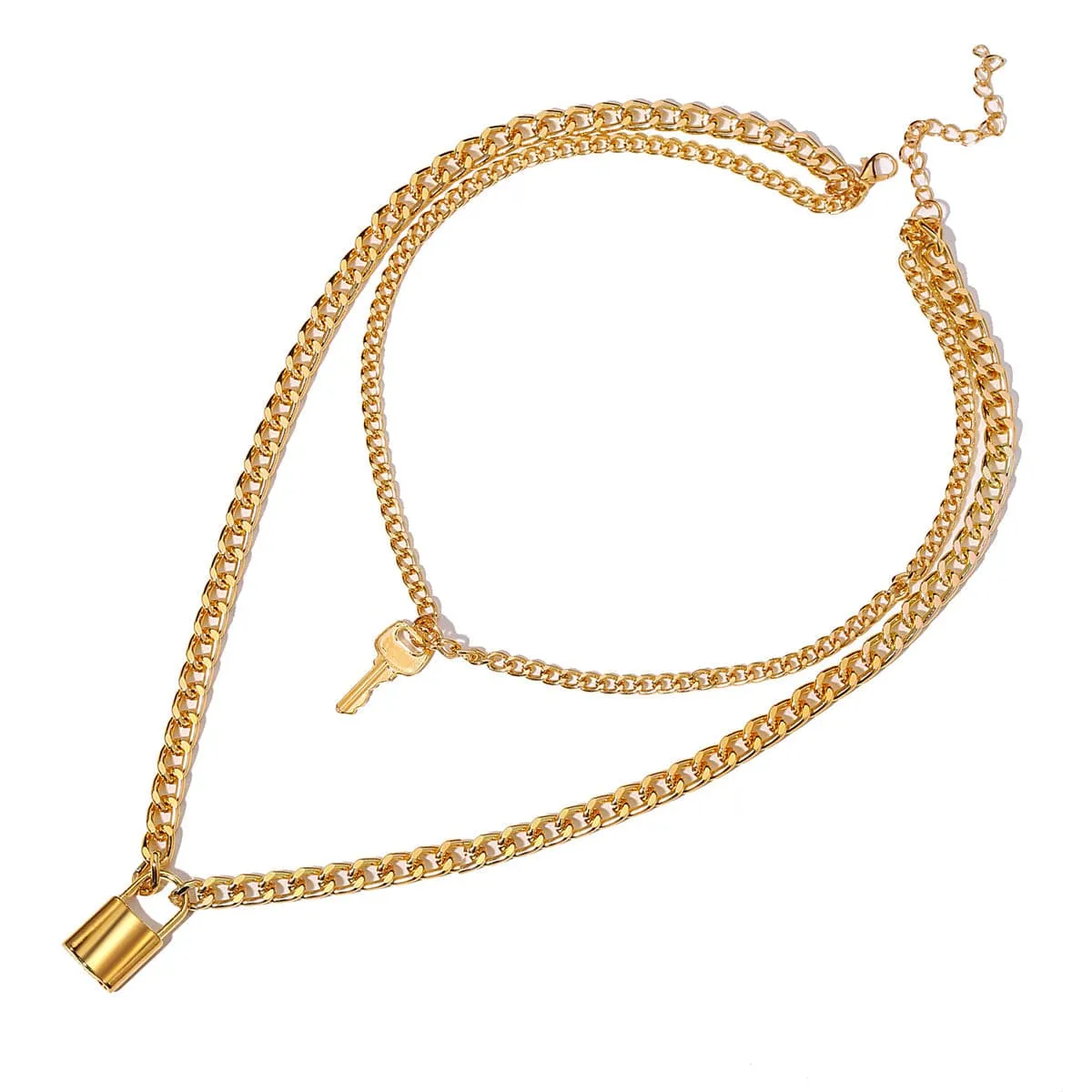 18K Gold-Plated Lock & Key Pendant Layer Necklace