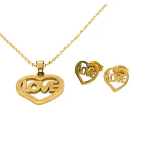 18k Gold Plated "Love Heart" Stainless Steel Necklace & Earrings Set