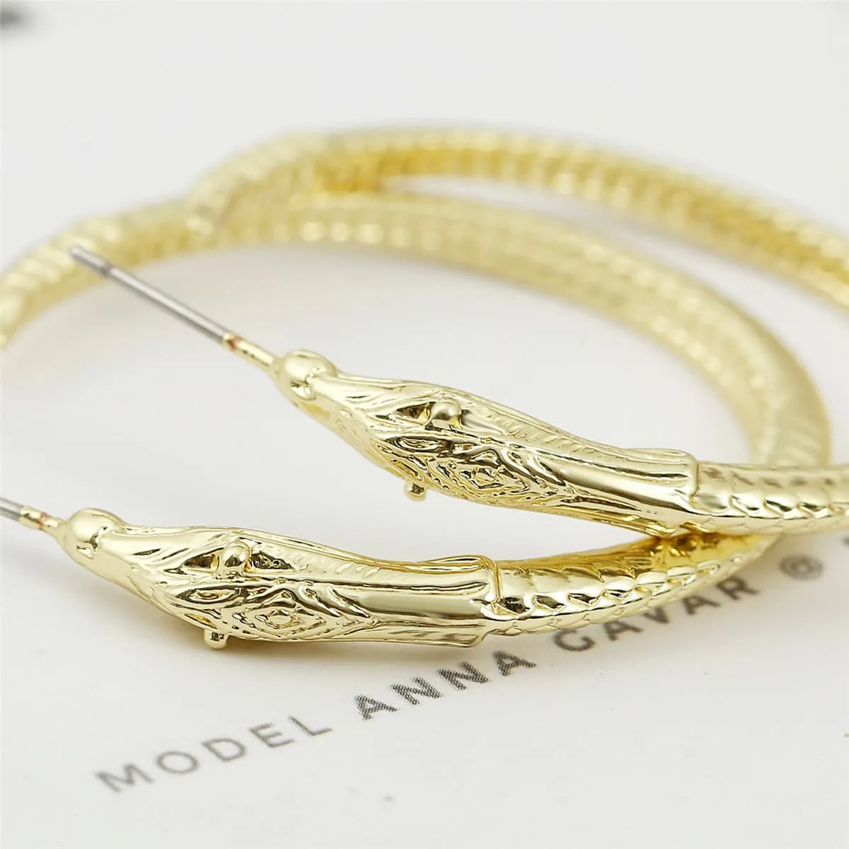 18K Gold-Plated Stylized Snake Hoop Earrings