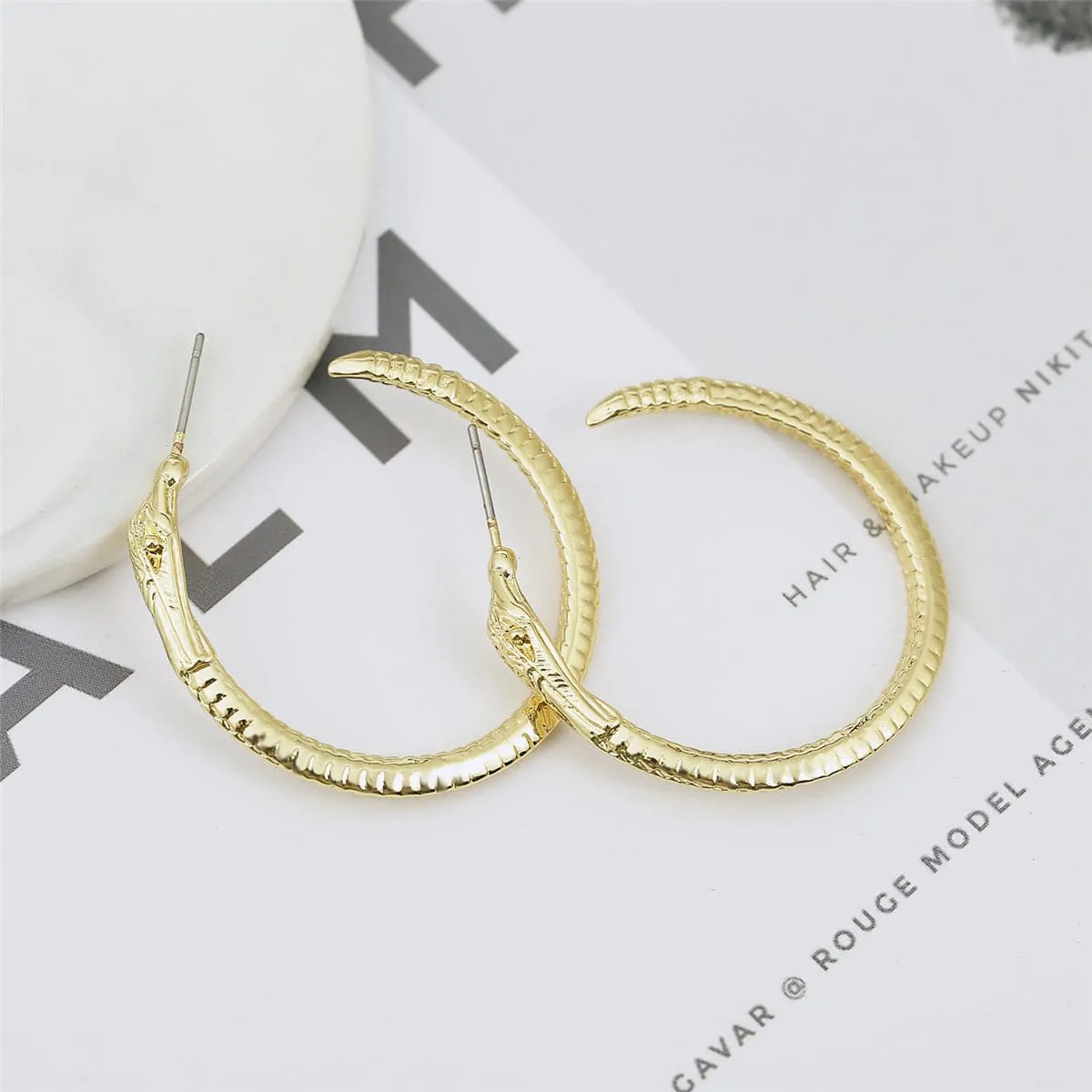 18K Gold-Plated Stylized Snake Hoop Earrings