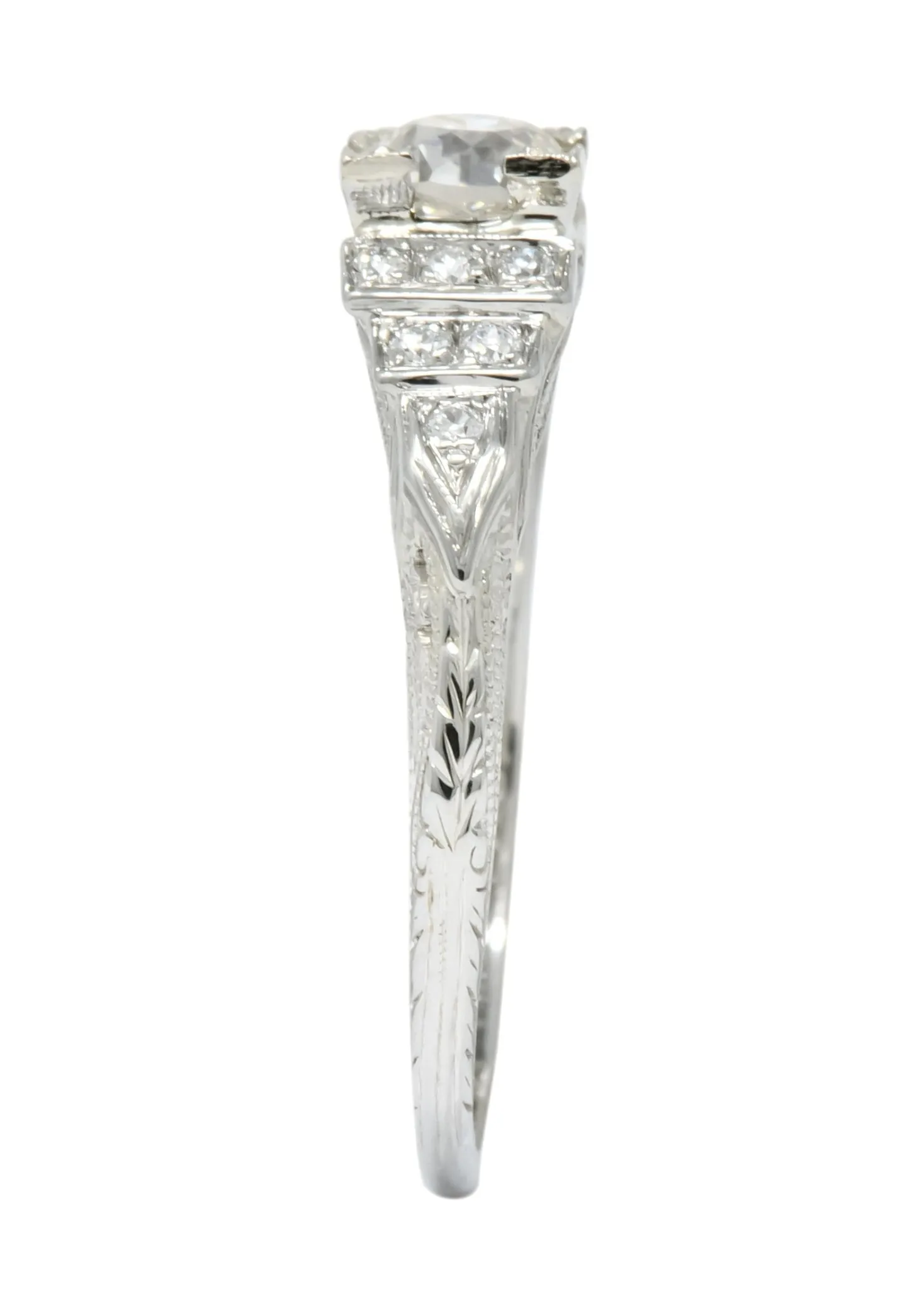 1930's Art Deco 0.81 CTW Diamond 18 Karat White Gold Engagement Ring