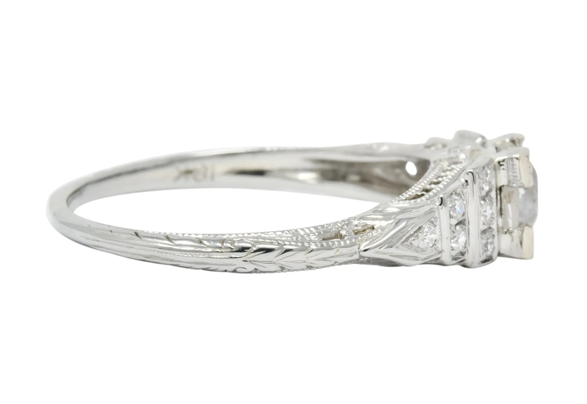 1930's Art Deco 0.81 CTW Diamond 18 Karat White Gold Engagement Ring
