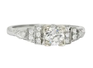 1930's Art Deco 0.81 CTW Diamond 18 Karat White Gold Engagement Ring