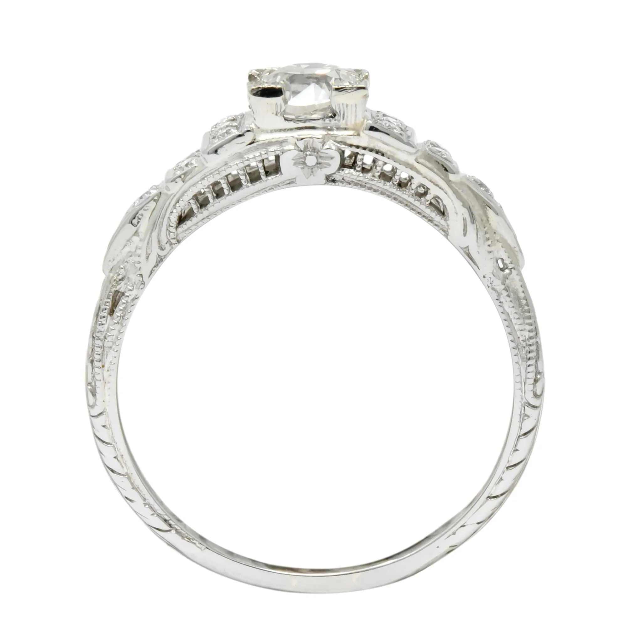 1930's Art Deco 0.81 CTW Diamond 18 Karat White Gold Engagement Ring