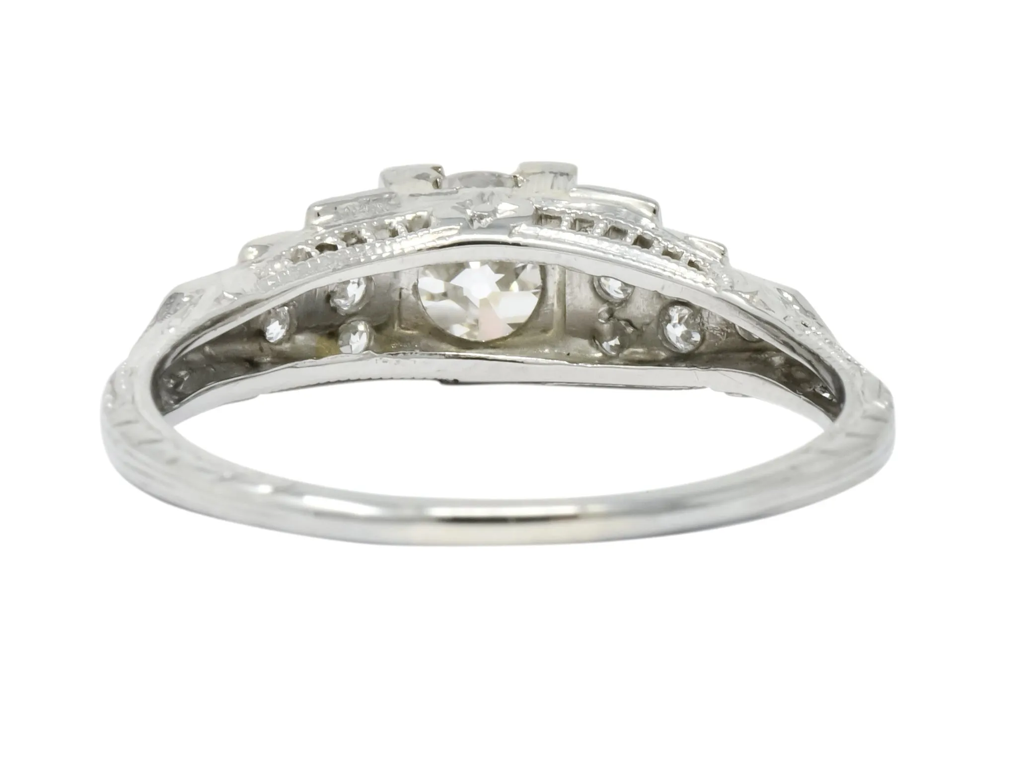 1930's Art Deco 0.81 CTW Diamond 18 Karat White Gold Engagement Ring