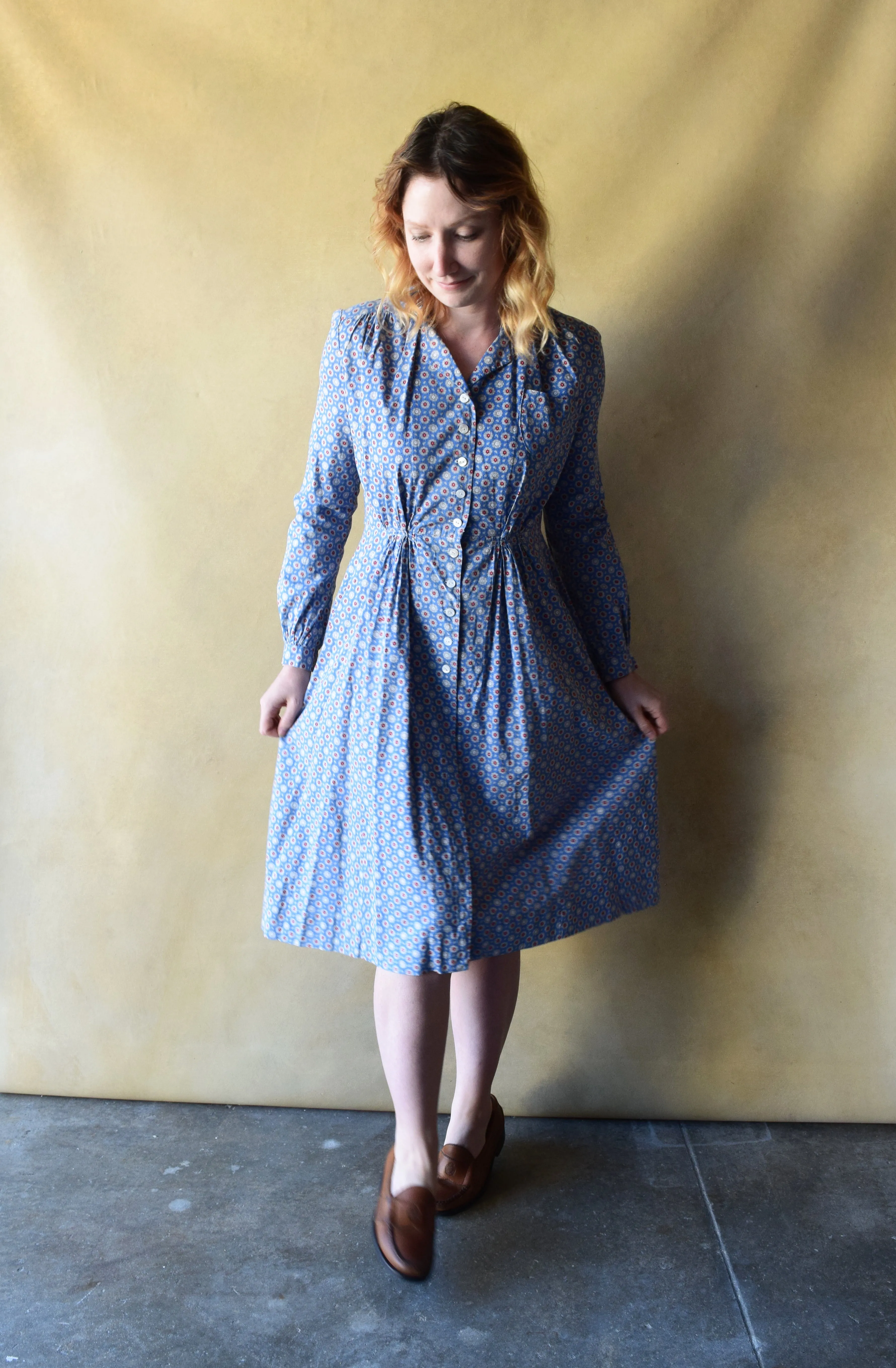 1930s blue cotton feedsack dress . vintage 30s dress . size s to m