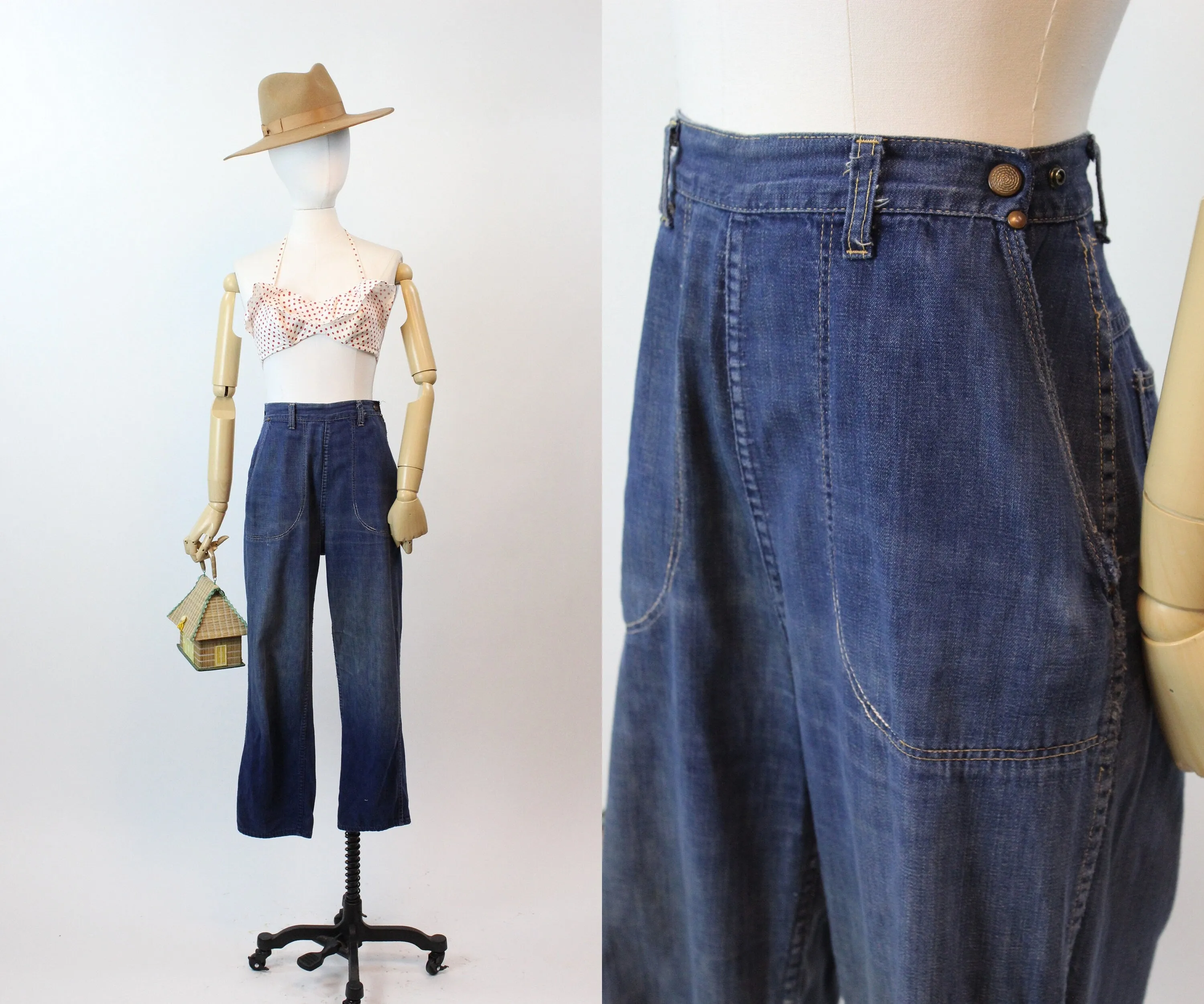 1940s 1950s jeans DENIM workwear xs | new spring summer