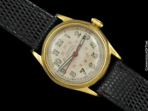 1941 Rolex Oyster Recorda Vintage Mens Midsize "Boys" WWII Military Style Watch - 18K Gold Filled & Stainless Steel