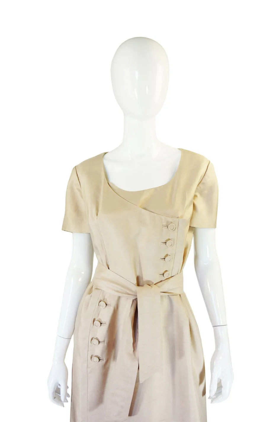 1960s Lrgr Oleg Cassini Taupe Silk Dress