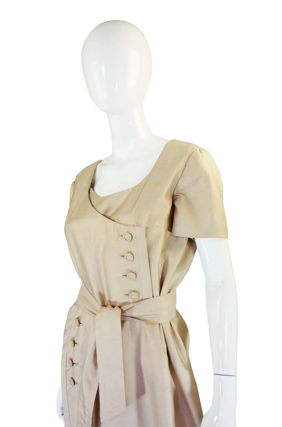 1960s Lrgr Oleg Cassini Taupe Silk Dress
