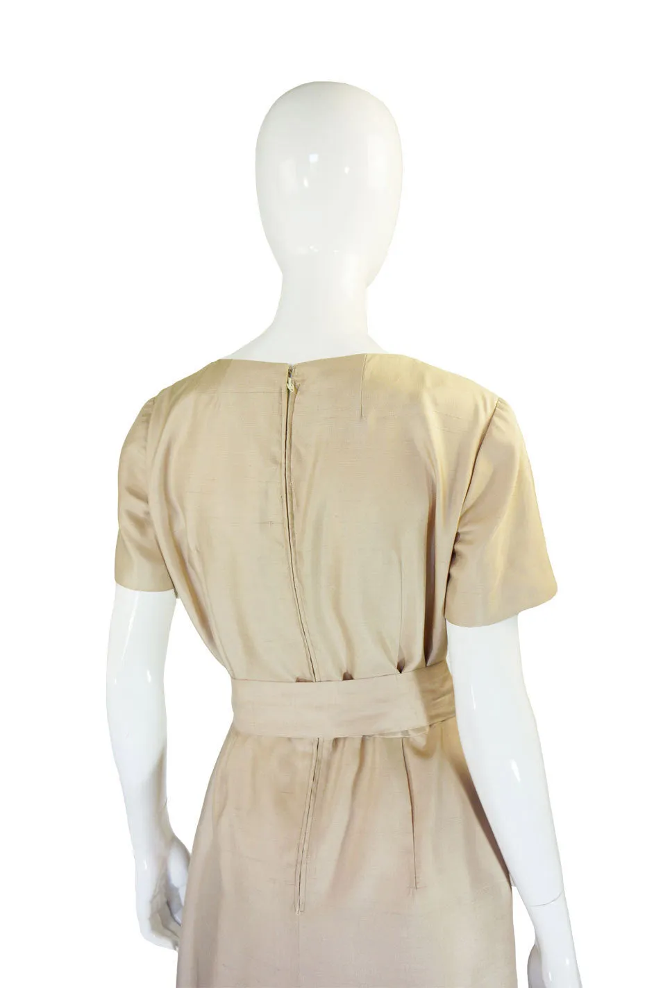 1960s Lrgr Oleg Cassini Taupe Silk Dress