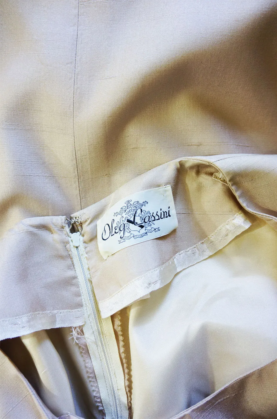 1960s Lrgr Oleg Cassini Taupe Silk Dress