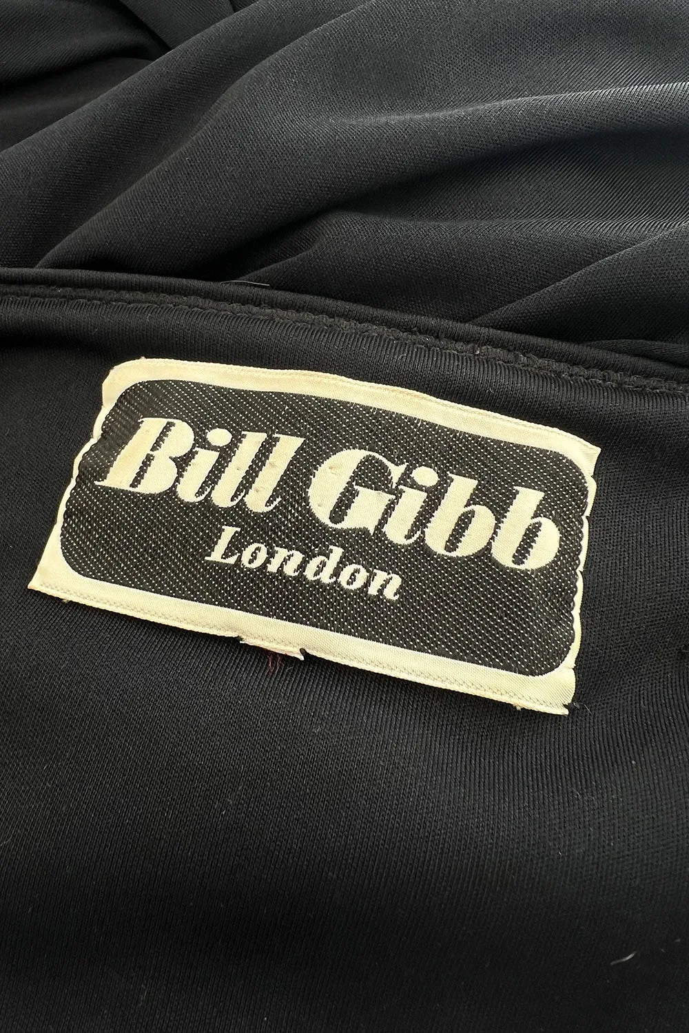 1970s Bill Gibb Museum Held Black Liquid Jersey Dress w MOP Buttons & Extensive Beading