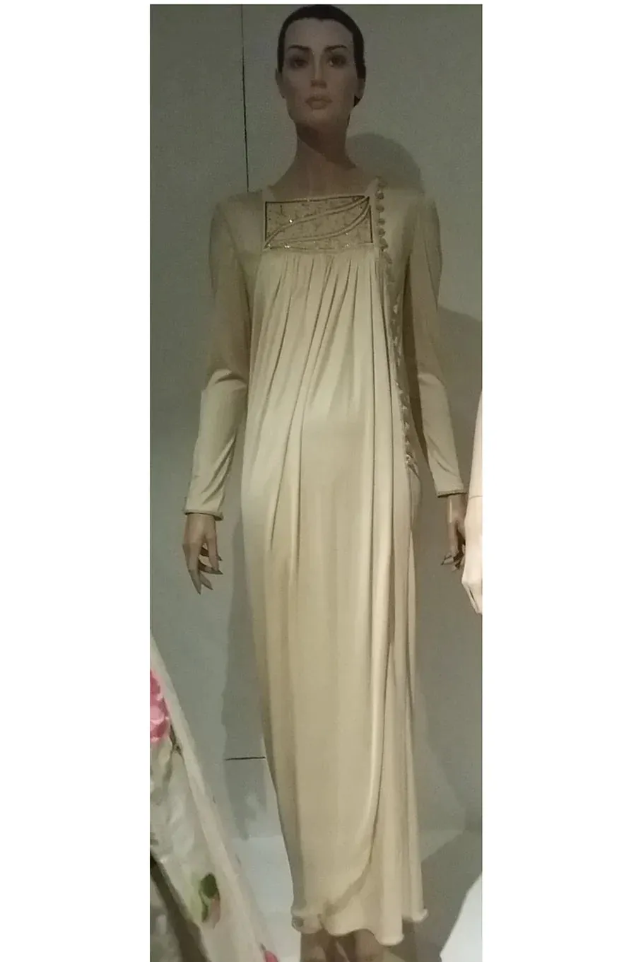 1970s Bill Gibb Museum Held Black Liquid Jersey Dress w MOP Buttons & Extensive Beading