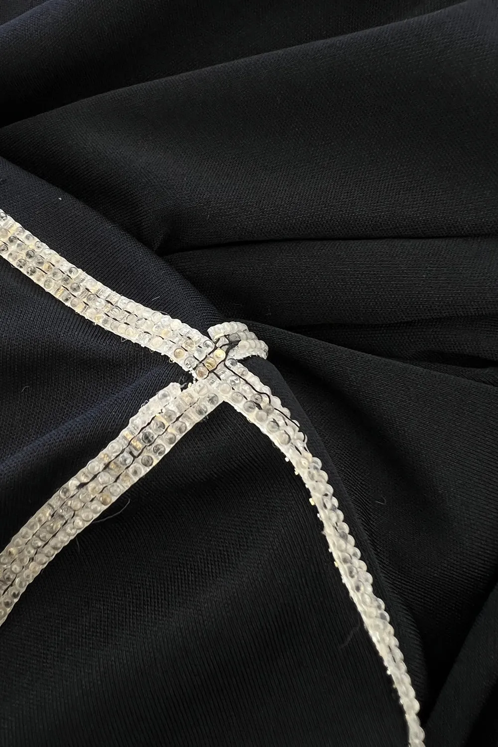 1970s Bill Gibb Museum Held Black Liquid Jersey Dress w MOP Buttons & Extensive Beading