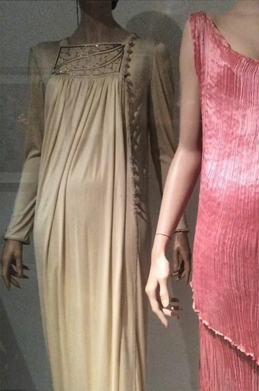 1970s Bill Gibb Museum Held Black Liquid Jersey Dress w MOP Buttons & Extensive Beading