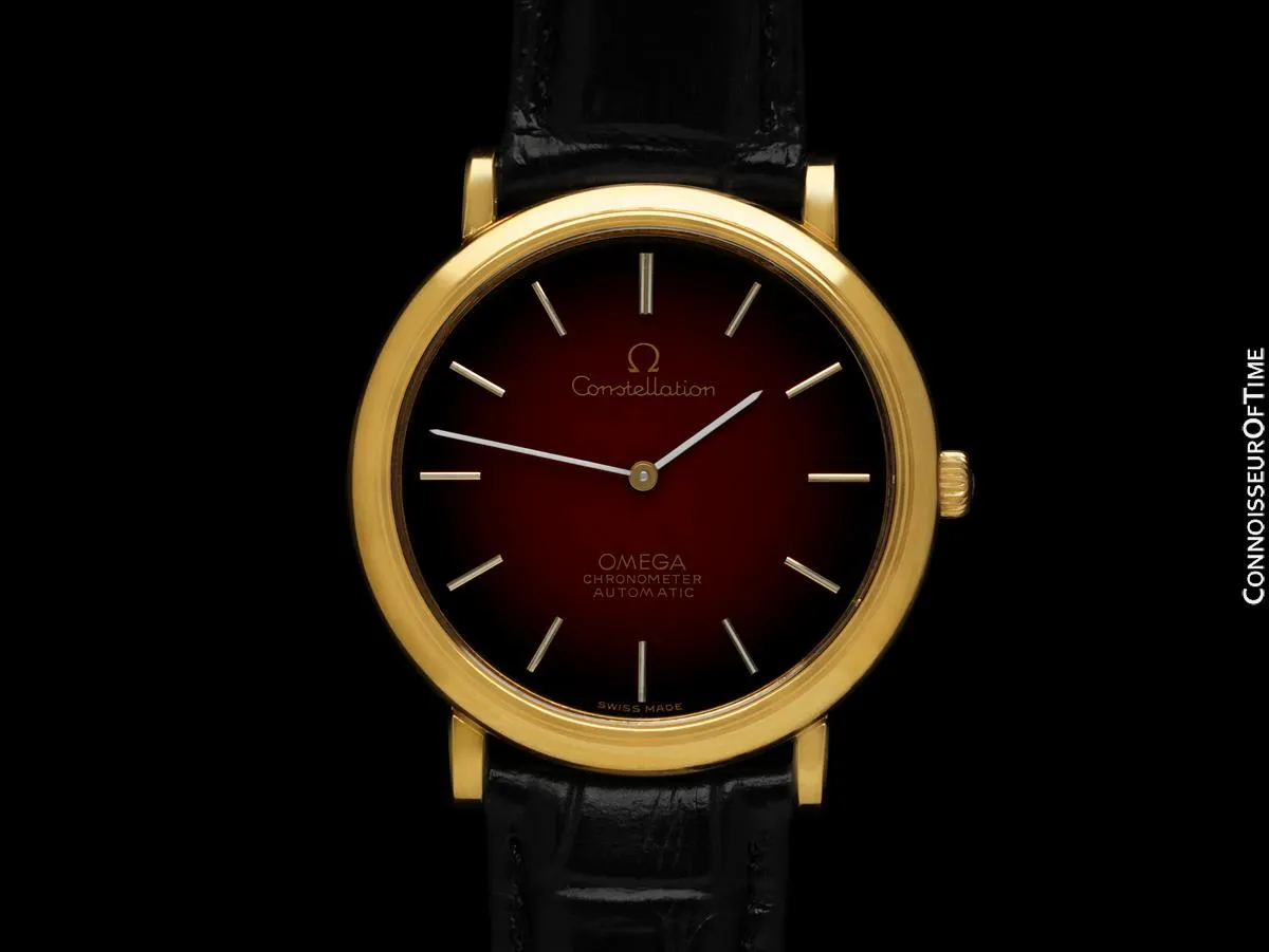 1972 Omega Constellation Mens Automatic Chronometer Oxblood Red Dial Watch - 18K Gold Plated & Stainless Steel