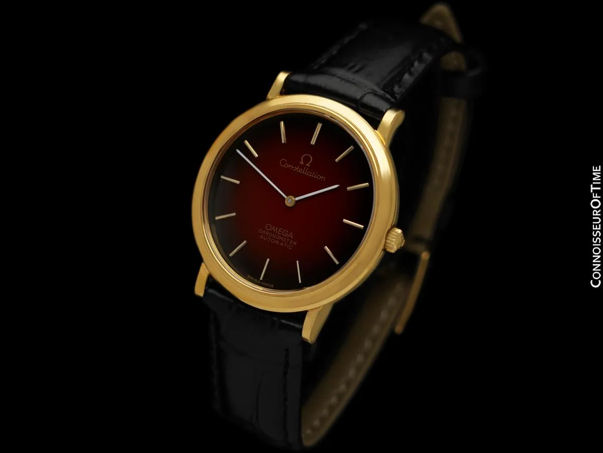 1972 Omega Constellation Mens Automatic Chronometer Oxblood Red Dial Watch - 18K Gold Plated & Stainless Steel
