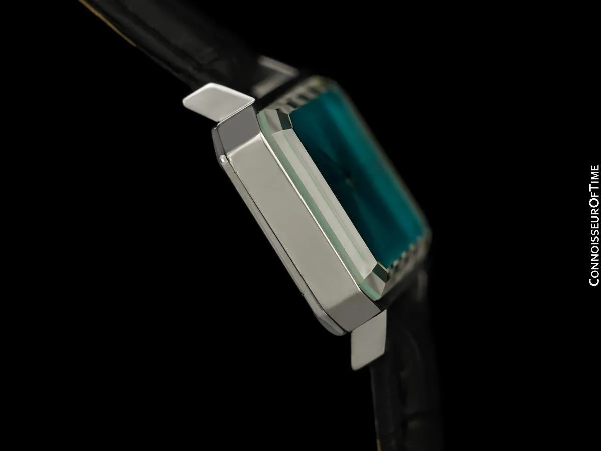 1973 Omega De Ville Mens Midsize "Emerald" Modern Watch with Tiffany Blue Dial By Andrew Grima - Stainless Steel