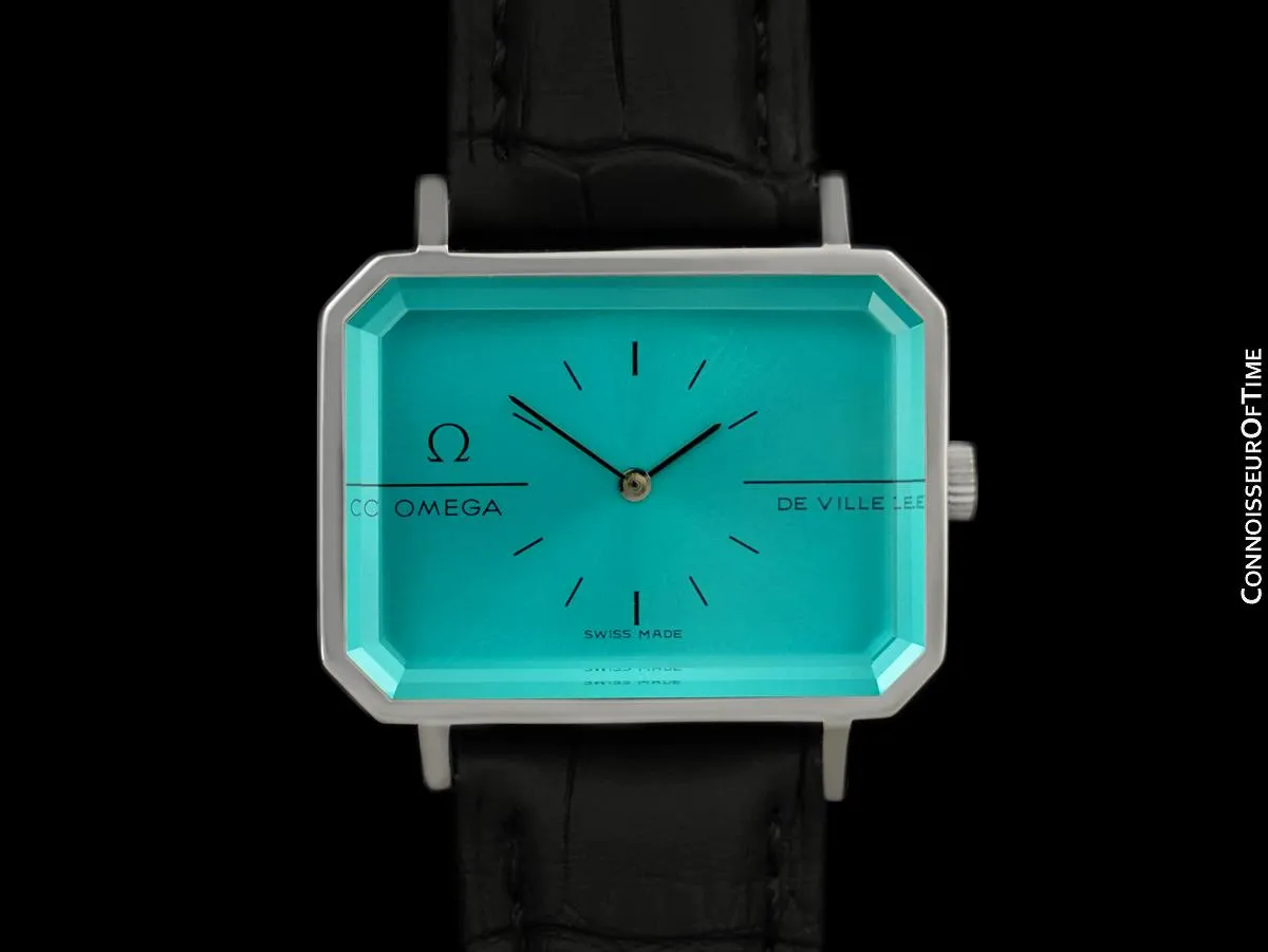 1973 Omega De Ville Mens Midsize "Emerald" Modern Watch with Tiffany Blue Dial By Andrew Grima - Stainless Steel