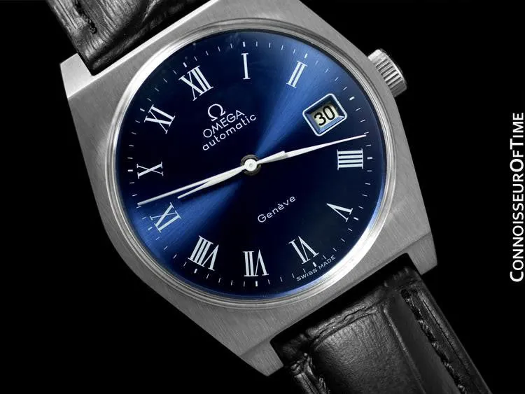 1973 Omega Geneve Vintage Mens Dress Watch with Quick-Setting Date - Stainless Steel