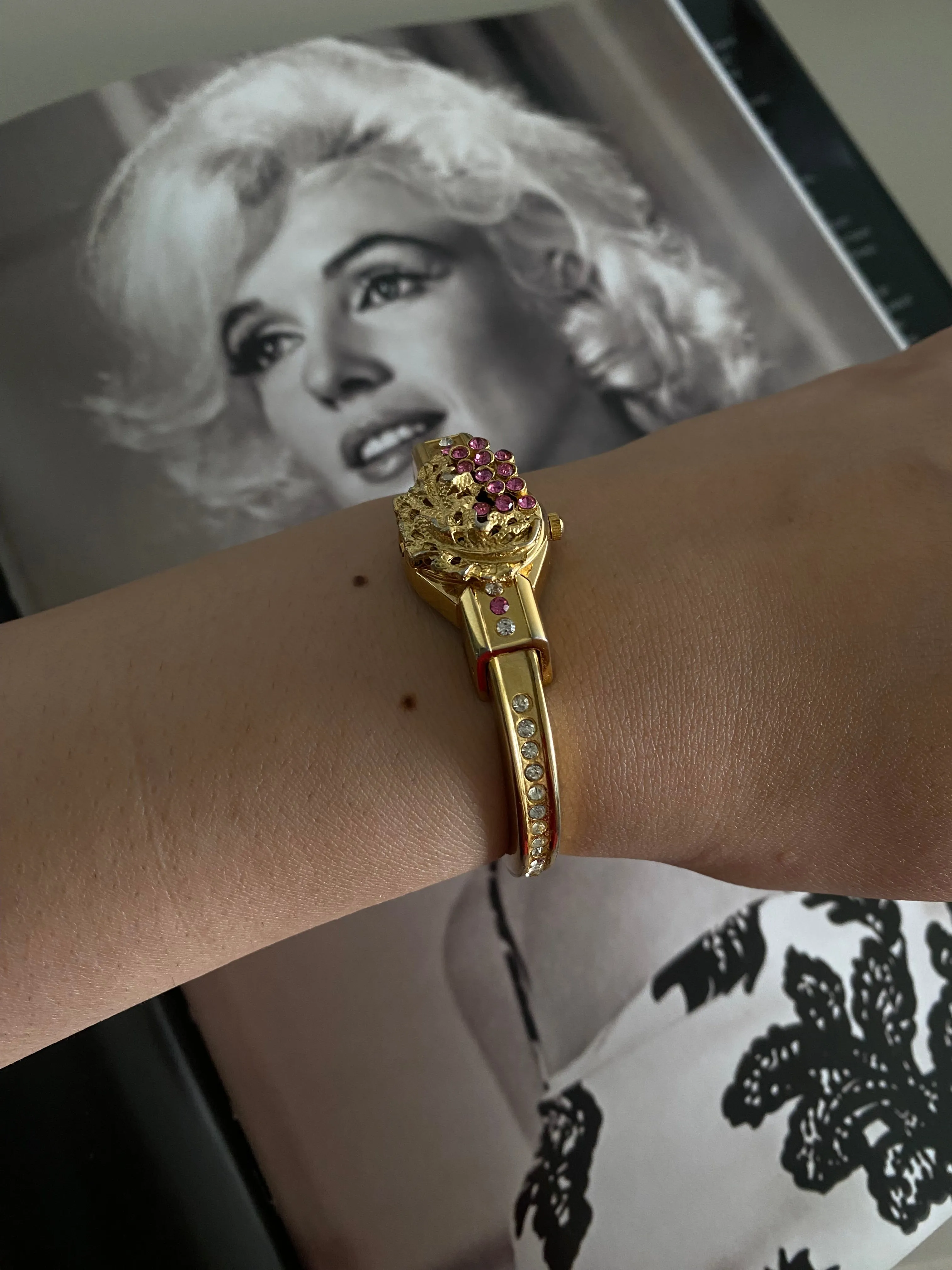 1990s Vintage Gold tone Peek-a-Boo Rhinestone MIYOKO Women's watch