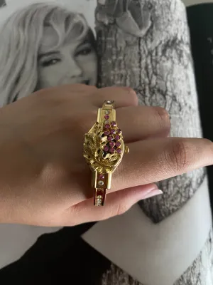 1990s Vintage Gold tone Peek-a-Boo Rhinestone MIYOKO Women's watch