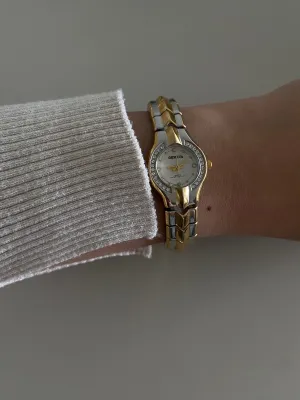 1990s Vintage Two tone Crystal Bezel Geneva Ladies Watch