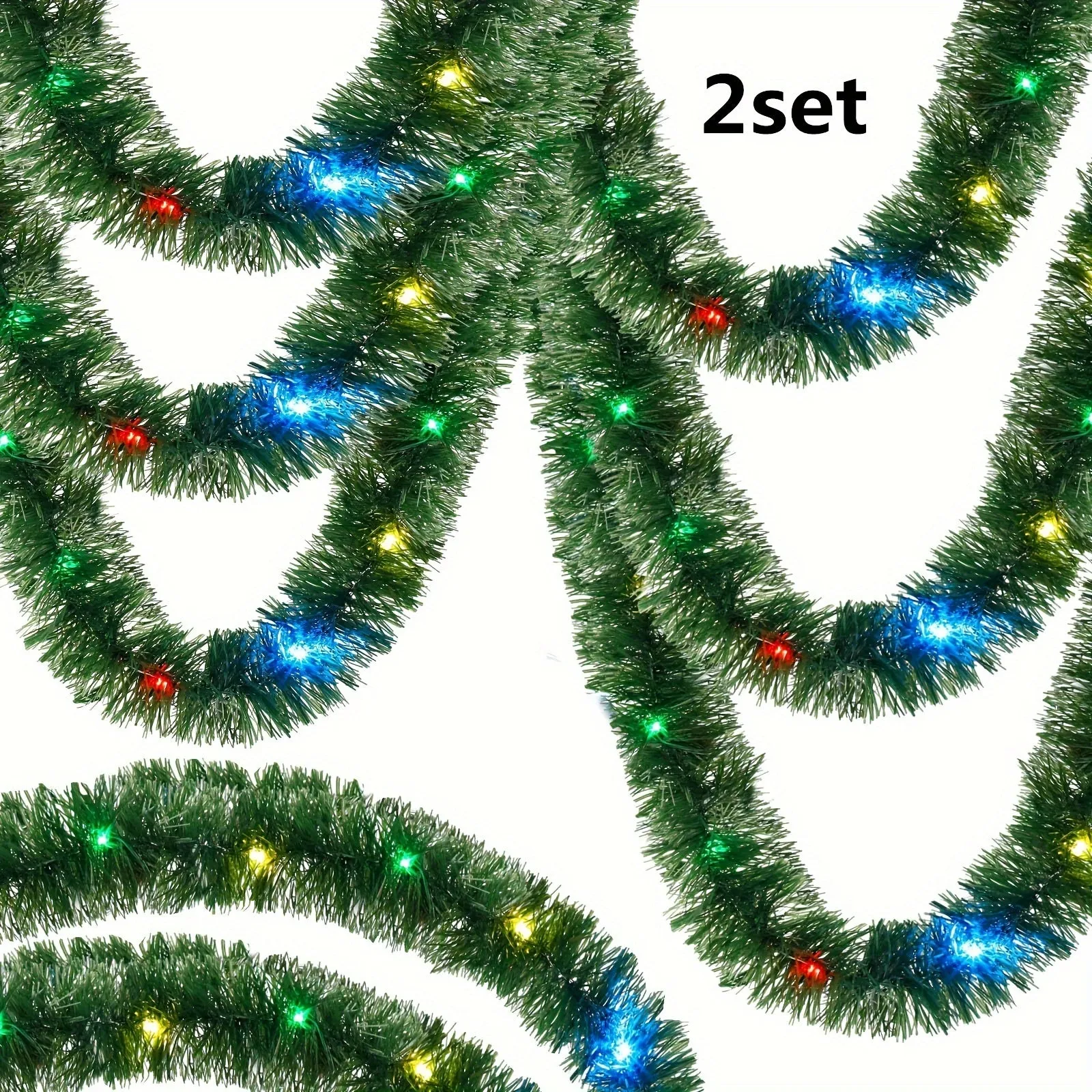 2-Pack Christmas Garland with 30 LED Lights - Battery Operated, AA Powered Twinkling Tinsel Swags - Classic Style, No Feathers, for Home, Garden, Bedroom, Party, Indoor/Outdoor Decor (Batteries Not Included)