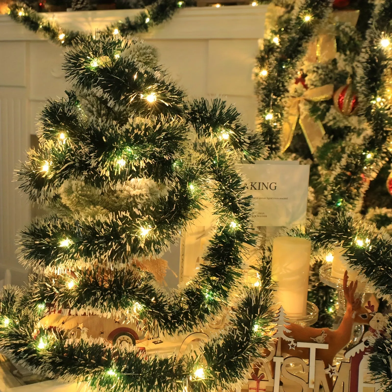 2-Pack Christmas Garland with 30 LED Lights - Battery Operated, AA Powered Twinkling Tinsel Swags - Classic Style, No Feathers, for Home, Garden, Bedroom, Party, Indoor/Outdoor Decor (Batteries Not Included)