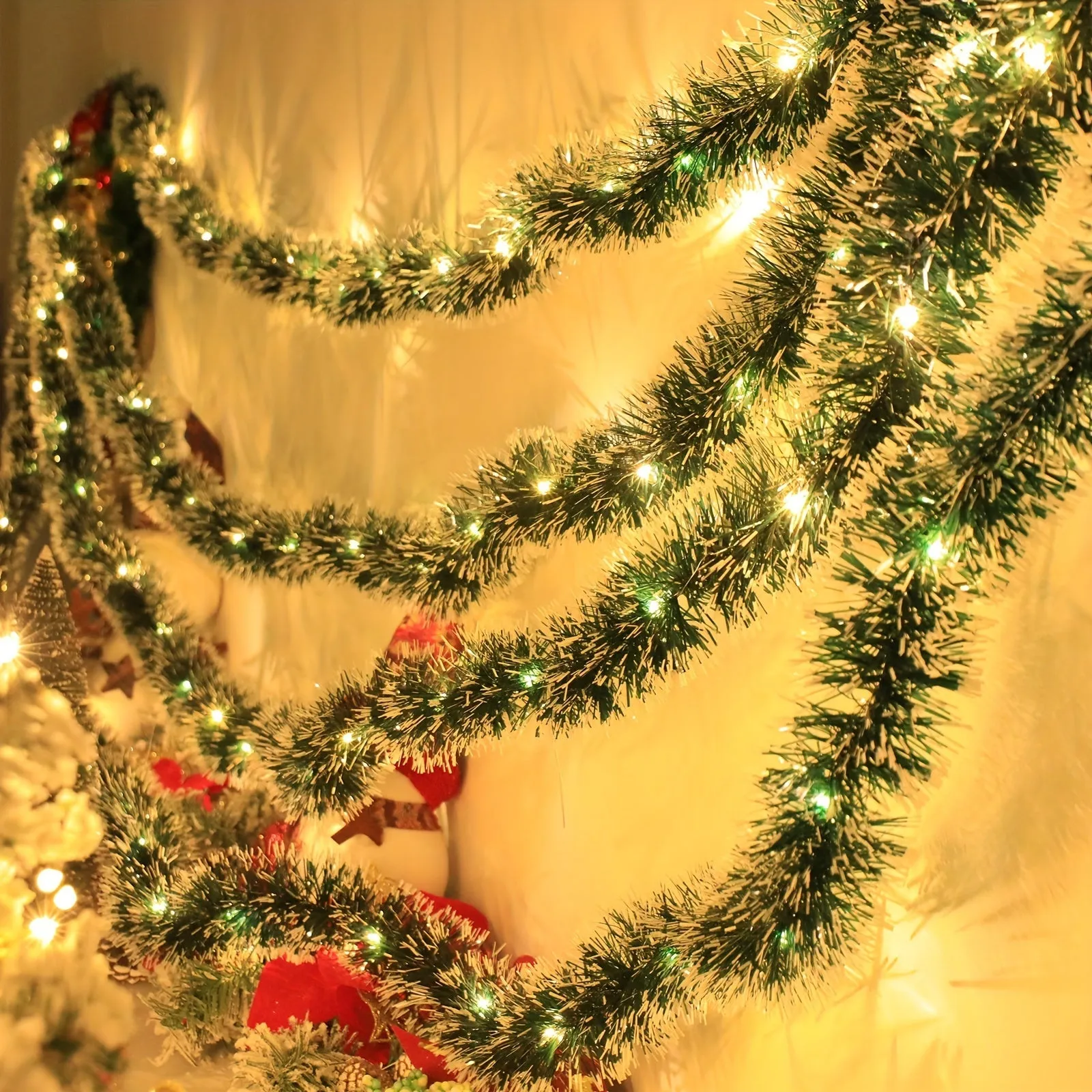 2-Pack Christmas Garland with 30 LED Lights - Battery Operated, AA Powered Twinkling Tinsel Swags - Classic Style, No Feathers, for Home, Garden, Bedroom, Party, Indoor/Outdoor Decor (Batteries Not Included)