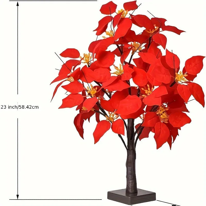 2-pack, Christmas LED Analog Red Flower Tree Light, Thanksgiving Decorations, Living Room Desktop Bonsai Tree, Suitable For Room Decoration, Holiday Party, Wedding Arrangement, This Product Needs 3 AA Batteries To Power On