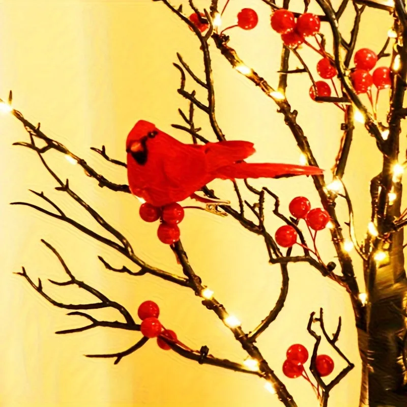 2-pack, Tree Design Table Lamp, Glowing Red Bird Tree Lamp, Modeling Lamp, Christmas LED Simulated Red Flower Tree Lamp, Christmas Tree, Thanksgiving Decoration, Living Room Desktop Bonsai Tree For Room Decoration, Battery Box Powered