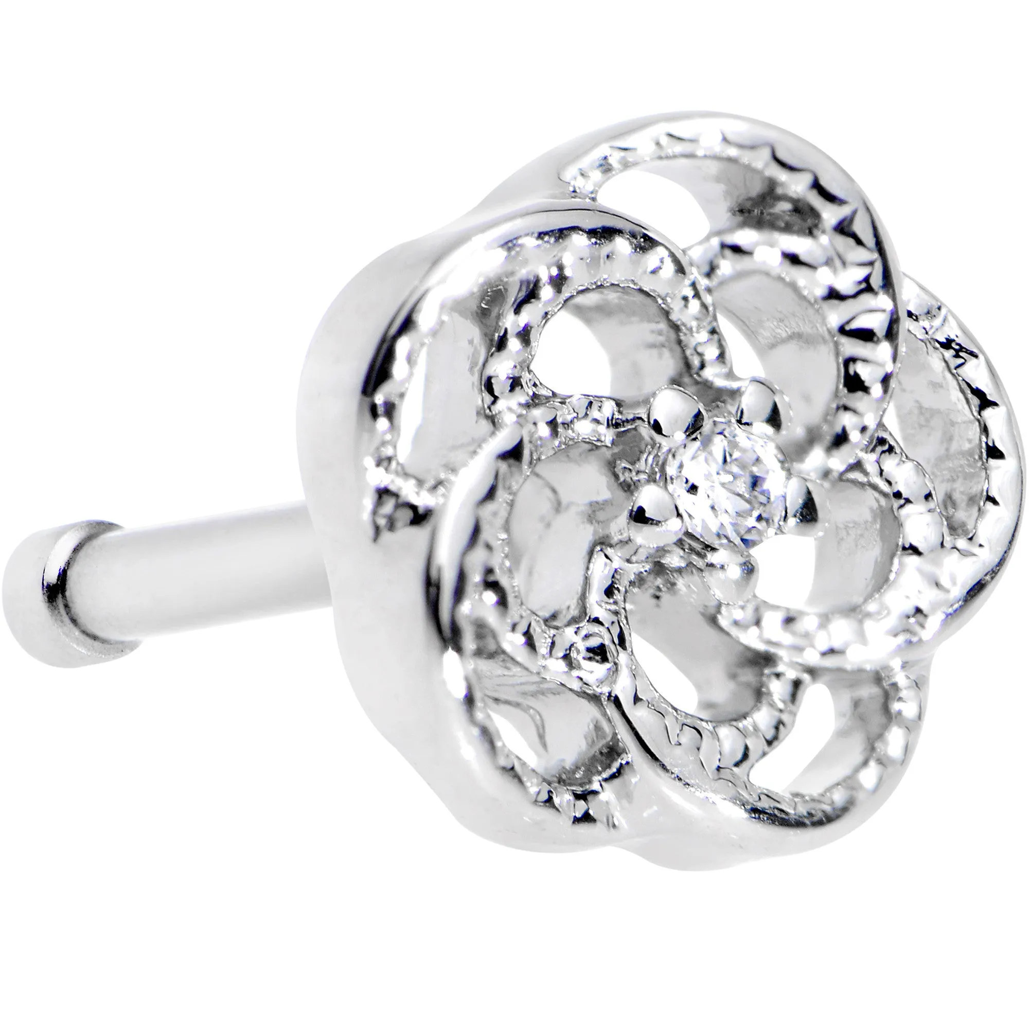 20 Gauge 1/4 Clear CZ Gem Fledgling Flower Nose Bone