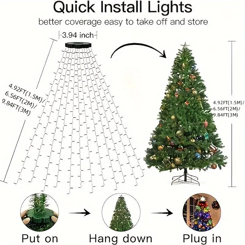 200/280/300 LED Christmas Tree String Lights with USB Power, 8 Light Modes, Remote Control, Infrared Sensor, and Non-Rechargeable Button Battery for Indoor & Outdoor Decoration