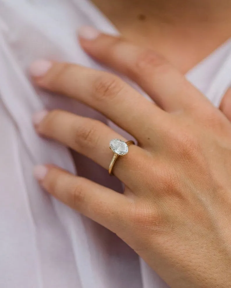 2.00ct Oval Moissanite engagement ring vintage unique Cluster yellow gold engagement ring for women diamond wedding Bridal Anniversary gift
