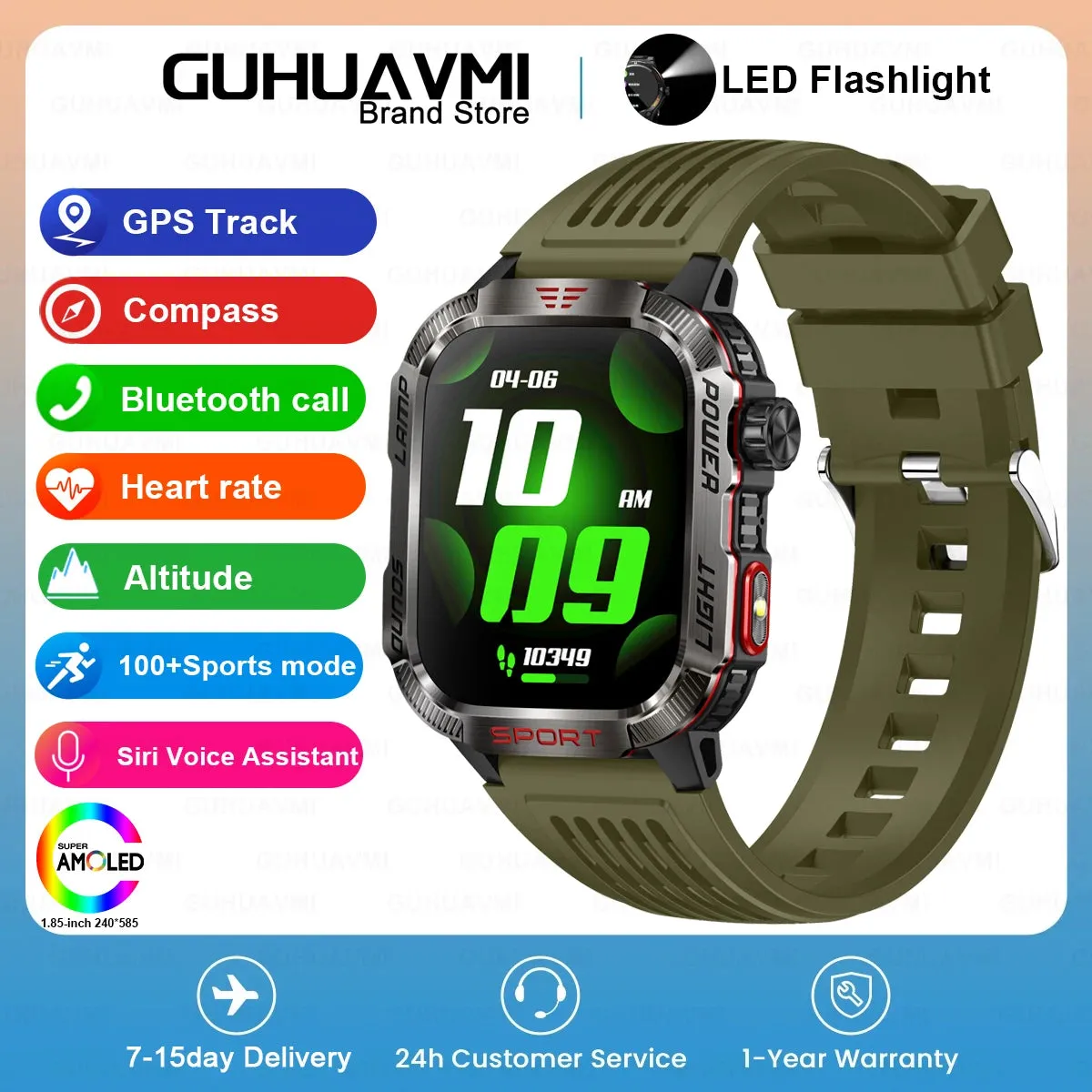 2024 New Rugged Military Fitness Smart Watch Men GPS Flashlight Compass 600mAh Battery For Xiaomi Outdoor Sport Call Smartwatch