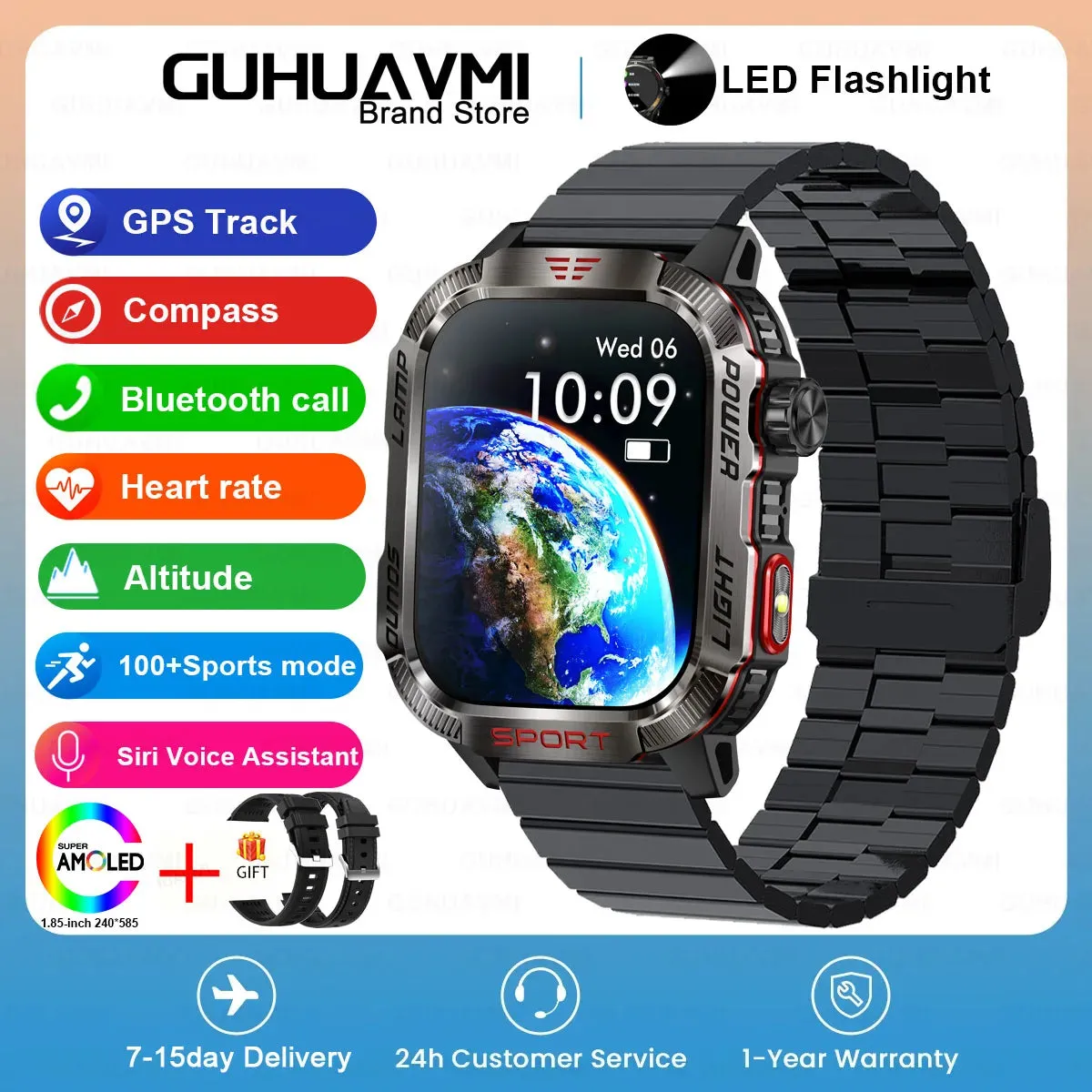 2024 New Rugged Military Fitness Smart Watch Men GPS Flashlight Compass 600mAh Battery For Xiaomi Outdoor Sport Call Smartwatch
