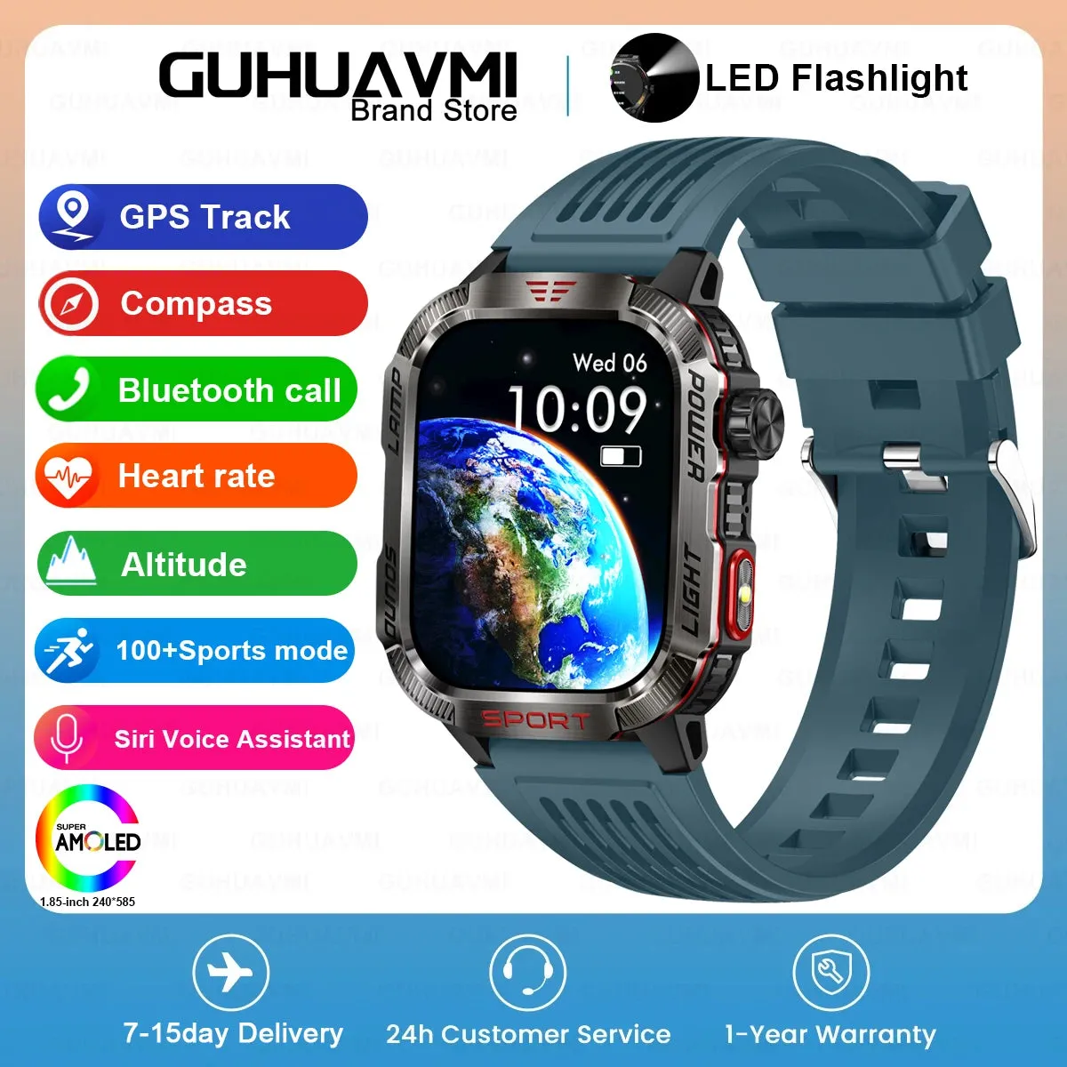 2024 New Rugged Military Fitness Smart Watch Men GPS Flashlight Compass 600mAh Battery For Xiaomi Outdoor Sport Call Smartwatch
