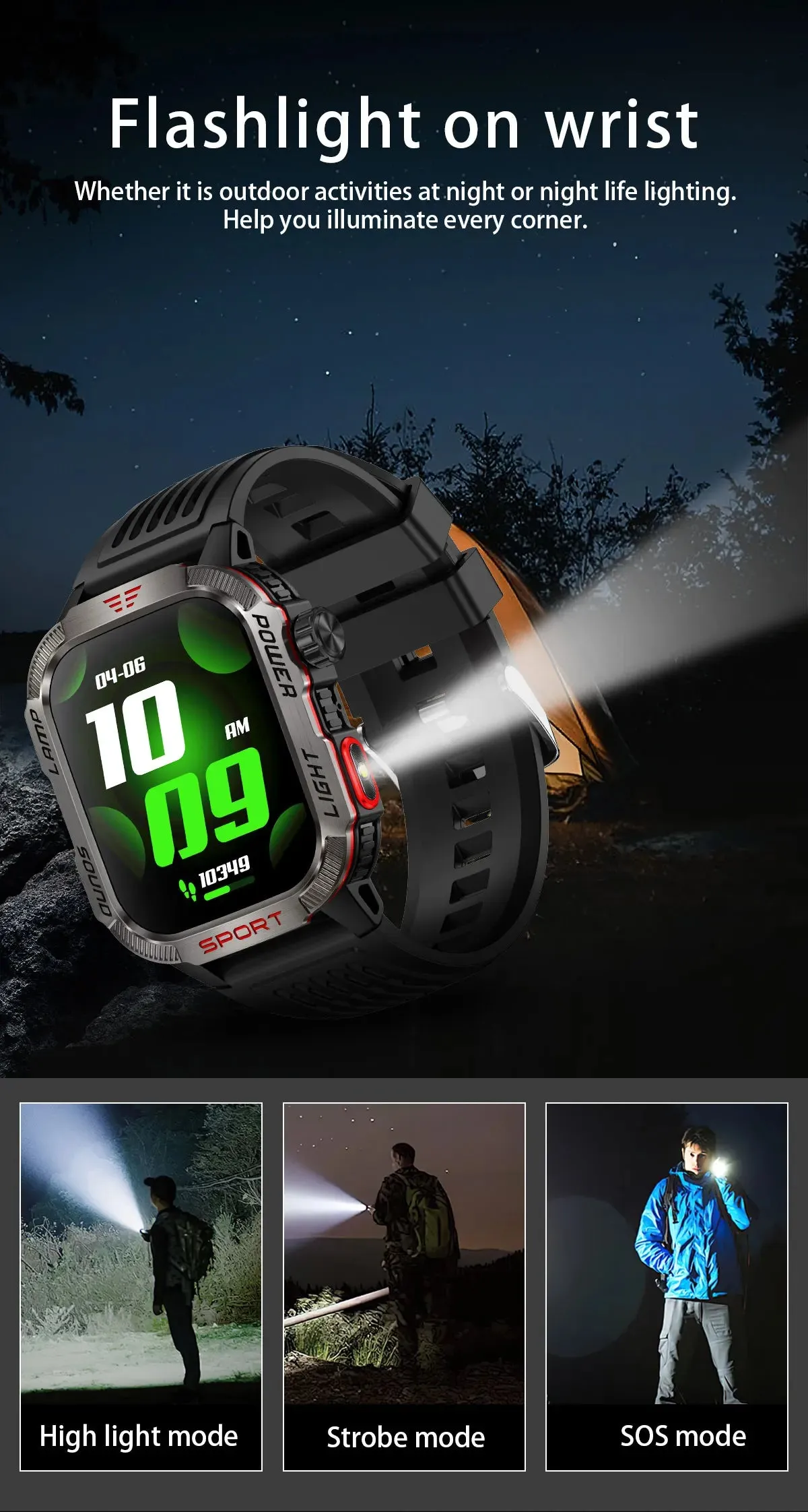 2024 New Rugged Military Fitness Smart Watch Men GPS Flashlight Compass 600mAh Battery For Xiaomi Outdoor Sport Call Smartwatch