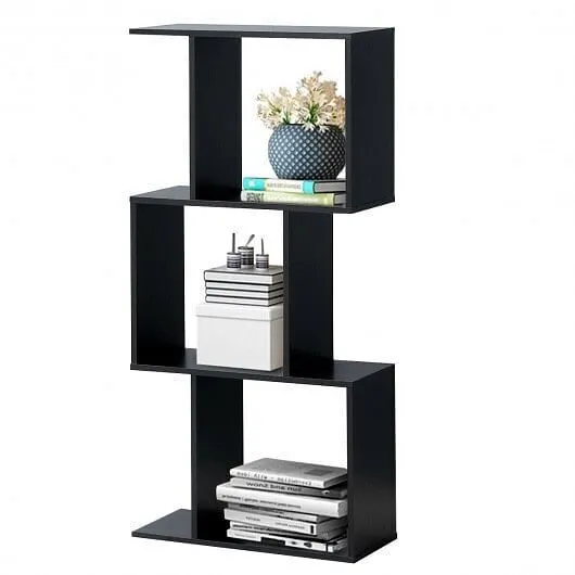 2/3/4 Tiers Wooden S-Shaped Bookcase for Living Room Bedroom Office-3-Tier - Col