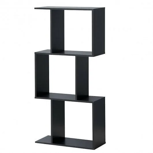 2/3/4 Tiers Wooden S-Shaped Bookcase for Living Room Bedroom Office-3-Tier - Col