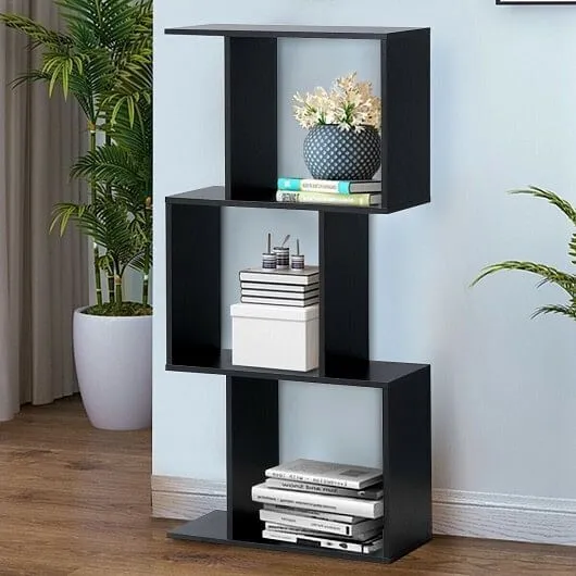 2/3/4 Tiers Wooden S-Shaped Bookcase for Living Room Bedroom Office-3-Tier - Col