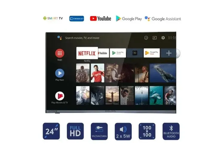 24inch 12volt Frameless Smart TV Dvd Bluetooth Chromecast