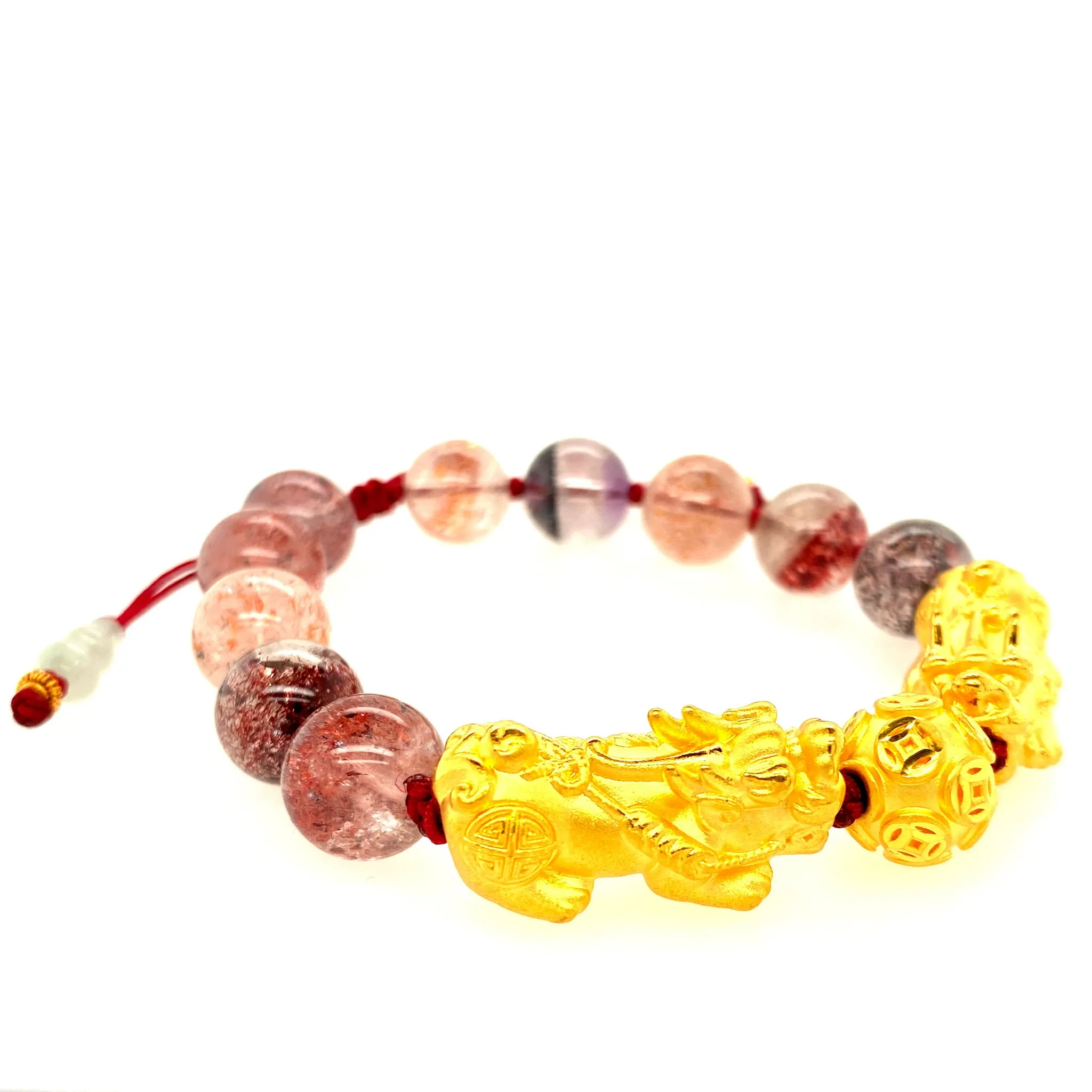 24kt Pei Yao (Pixiu) & Gold Coin Ball and Super Seven 10mm Bead Bracelet