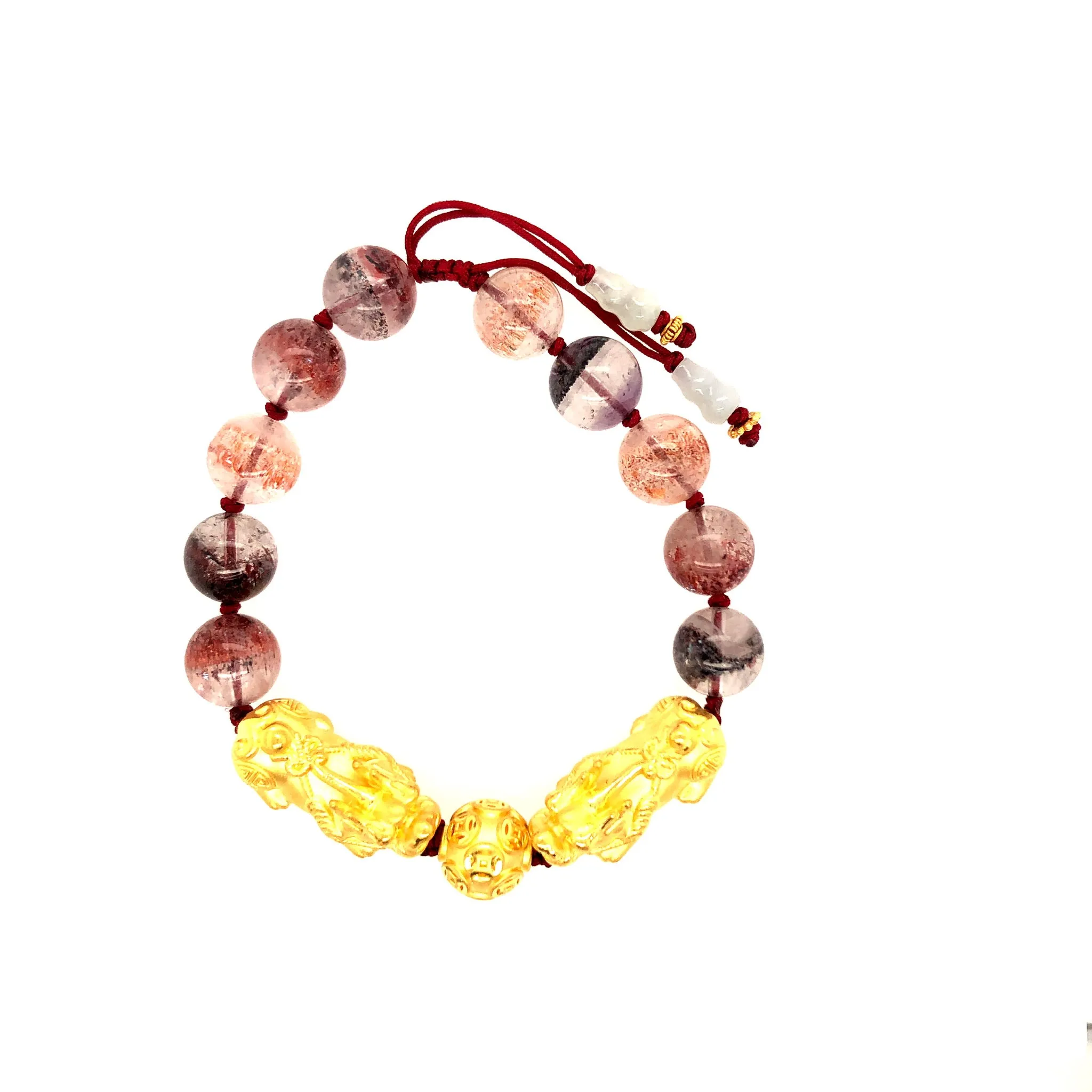 24kt Pei Yao (Pixiu) & Gold Coin Ball and Super Seven 10mm Bead Bracelet