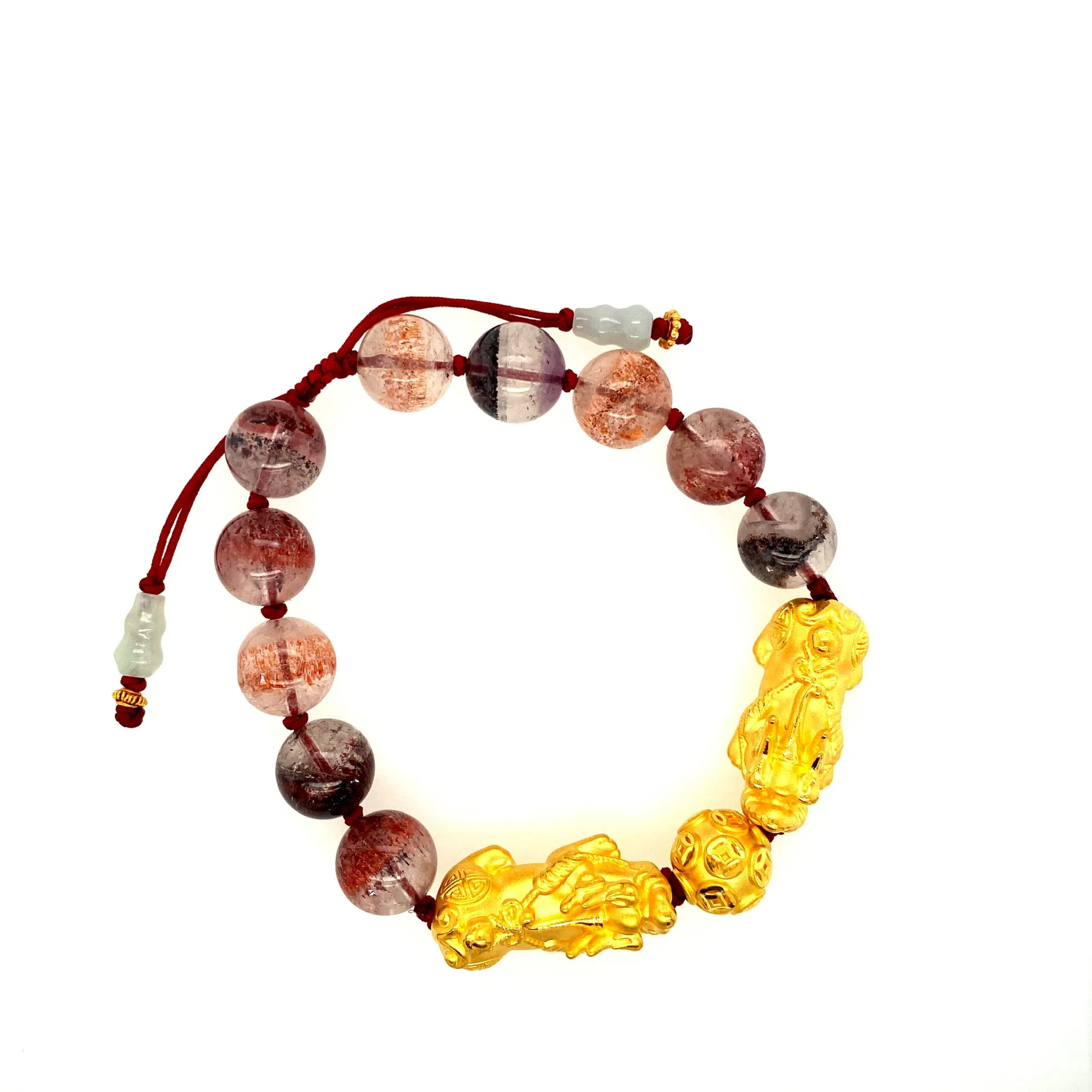 24kt Pei Yao (Pixiu) & Gold Coin Ball and Super Seven 10mm Bead Bracelet