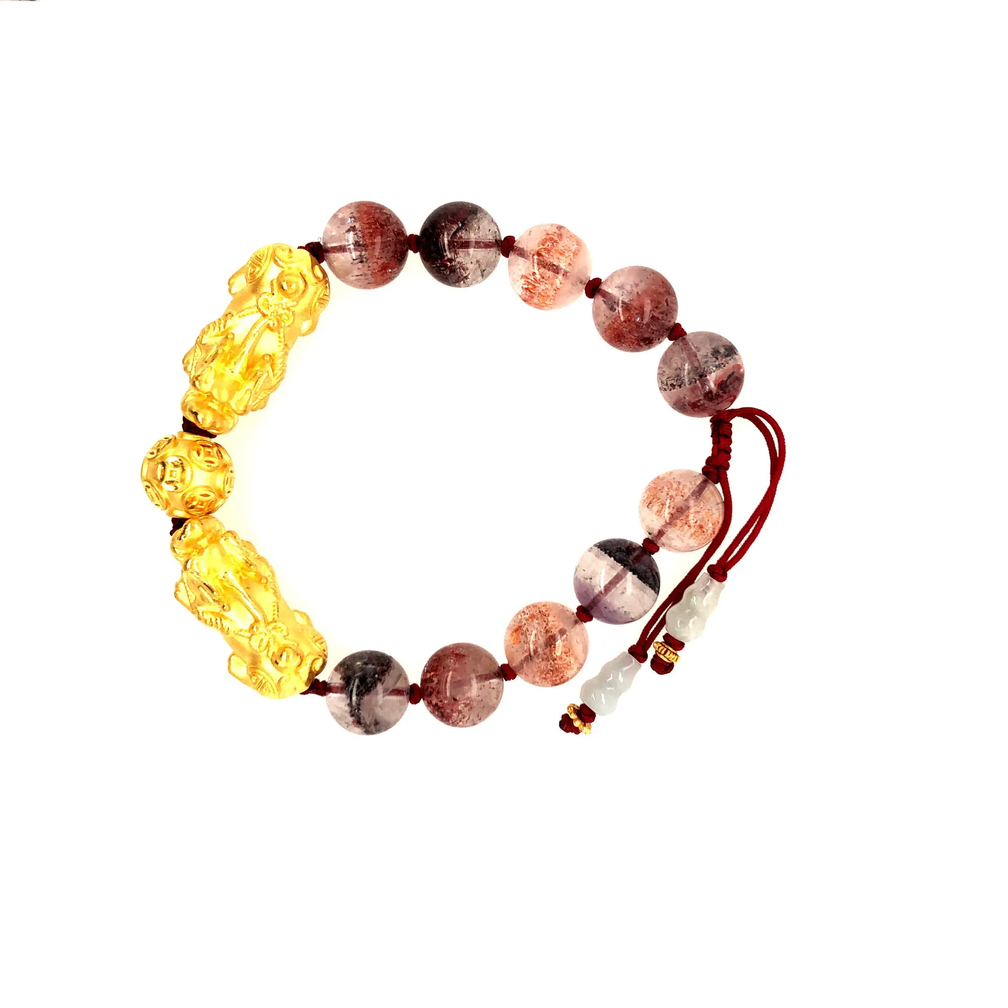 24kt Pei Yao (Pixiu) & Gold Coin Ball and Super Seven 10mm Bead Bracelet